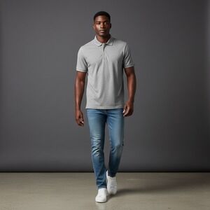 Tasc Performance Heather Gray Performance Polo‎ Shirt Mens Large Textured Knit